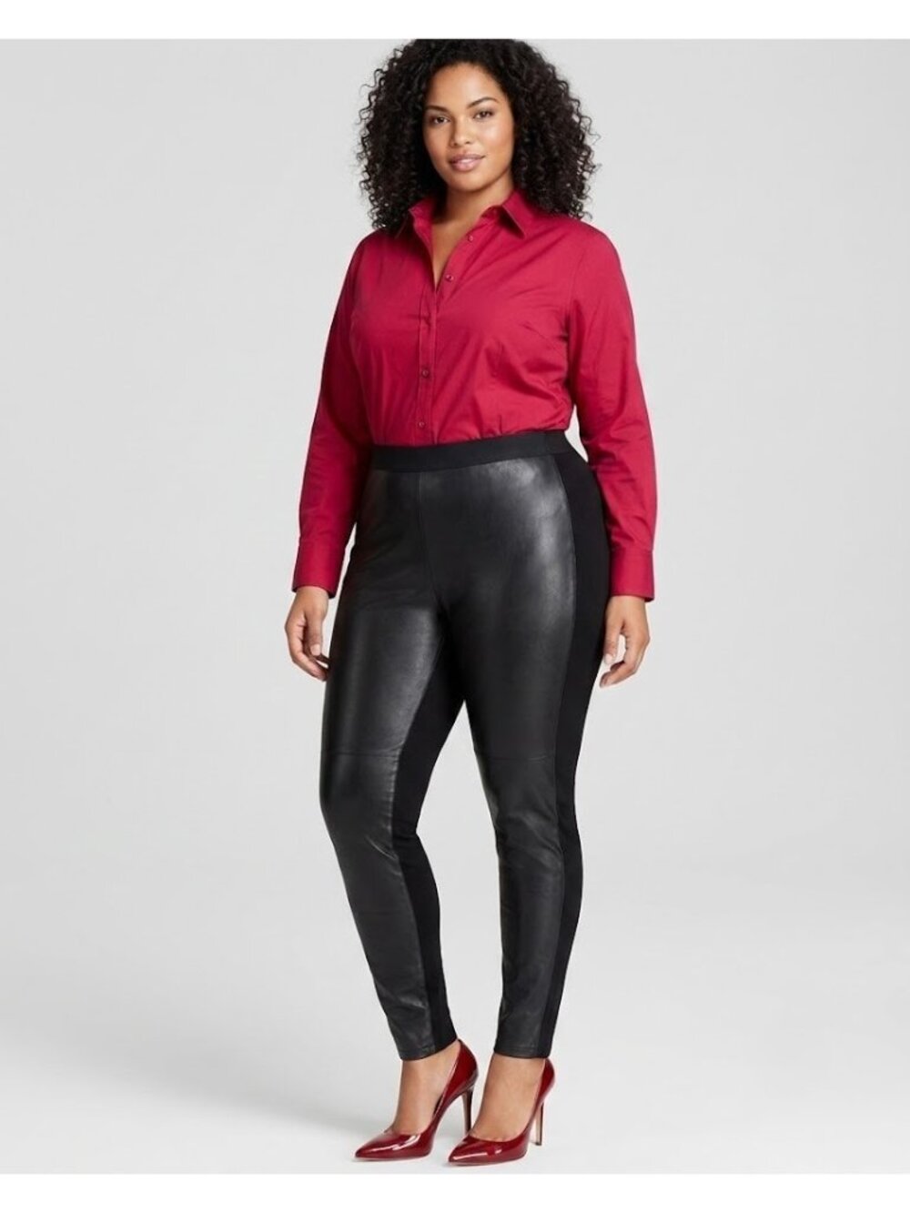 NWT Eileen Fisher Leather Front Panel Legging in Black Stretch Skinny Pants M